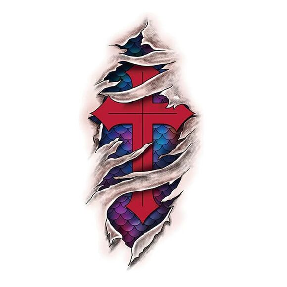 3 pcs Temporary Tattoo, Red Cross, Spider, 3D Shark Body Tattoos Half Sleeve - Picture 2 of 8